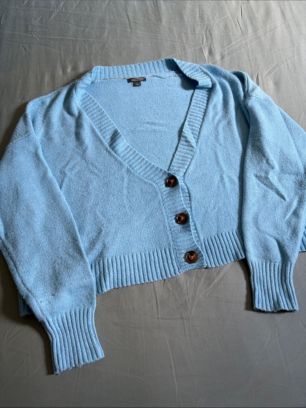 wild fable Light Blue Cropped V-Neck Button Cardigan